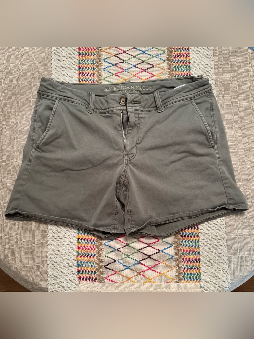 American Eagle Outfitters Super Stretch X Midi shorts, size 10, army/olive green